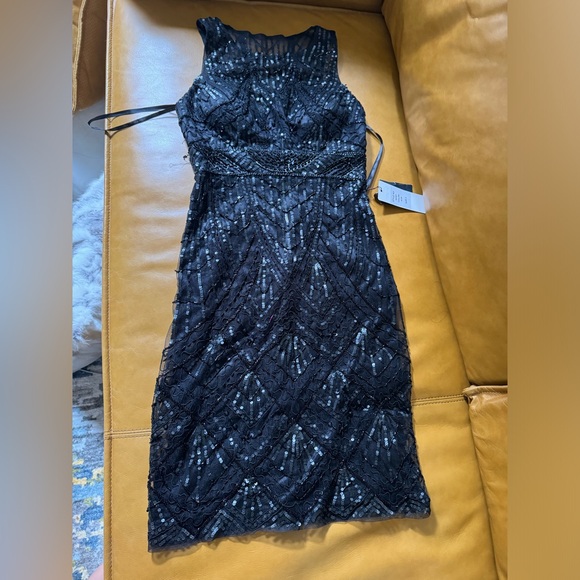 SUE WONG 2 Black Sequin embellished beaded formal cocktail evening dress - Picture 5 of 5